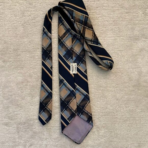 Vintage Gibsons Lewiston By Damon Polyester Plaid and Striped Tie Wide Retro - Picture 5 of 6